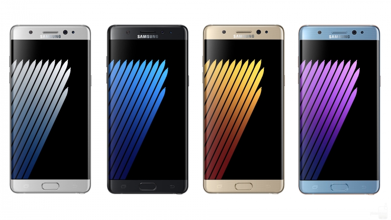  Samsung Galaxy Note 7 в разных цветах, официальное фото 