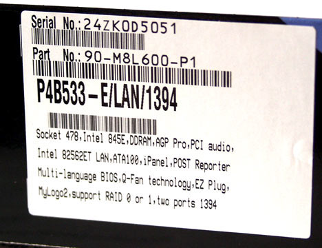  Asus P4B533-E label 